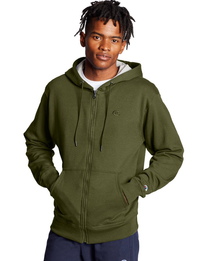 Sudadera Con Capucha Champion Hombre - Powerblend Fleece Full Zip C Logo ( Verde Oliva ) 3057928-QL